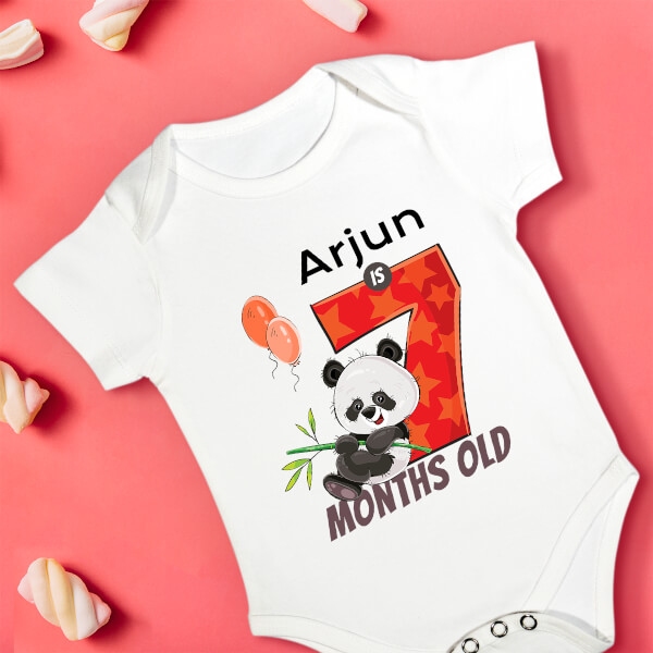 Custom Baby is 7 Months Old Cute Panda Monthly Birthday Rompers Design