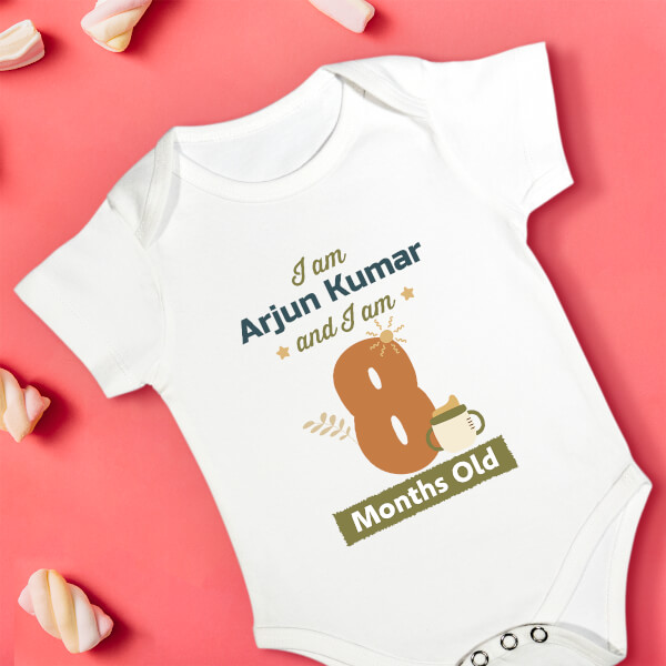 Custom I Am 8 Months Old Baby Monthly Birthday Rompers Design