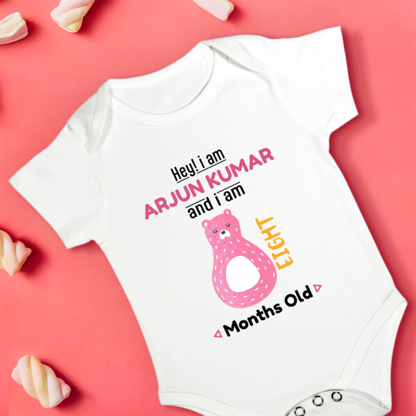 Custom Hey I Am 8 Months Old Baby Monthly Birthday Rompers Design