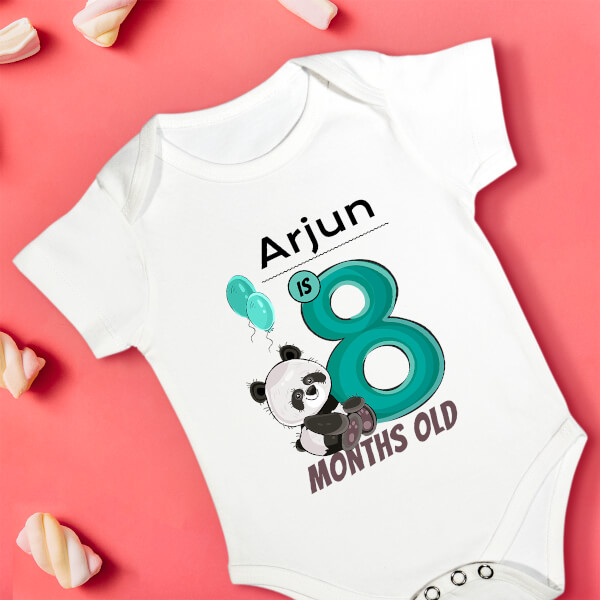 Custom Baby is 8 Months Old Cute Panda Monthly Birthday Rompers Design