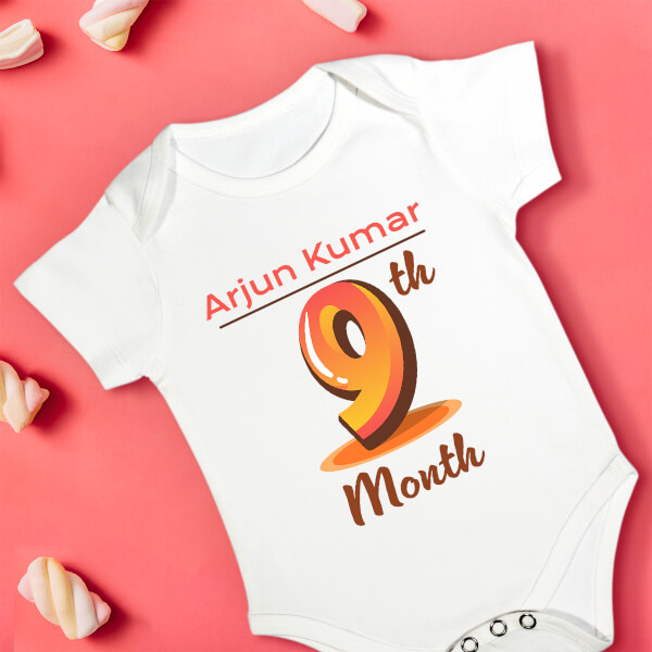 Custom 9th Month of The Baby Monthly Birthday Rompers Design