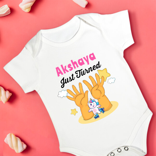 Custom Just Turned 9 Monthly Birthday Rompers Design