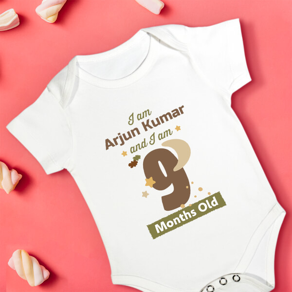 Custom I Am 9 Months Old Baby Monthly Birthday Rompers Design