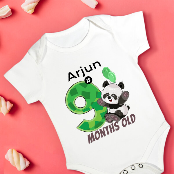 Custom Baby is 9 Months Old Cute Panda Monthly Birthday Rompers Design