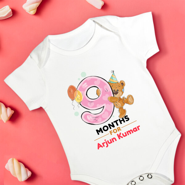 Custom 9 Months For The Baby Cute Teddy Bear Monthly Birthday Rompers Design