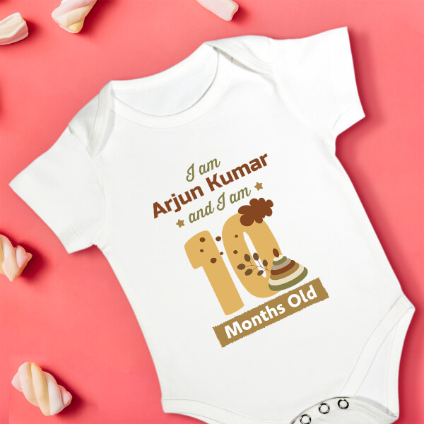 Custom I Am 10 Months Old Baby Monthly Birthday Rompers Design