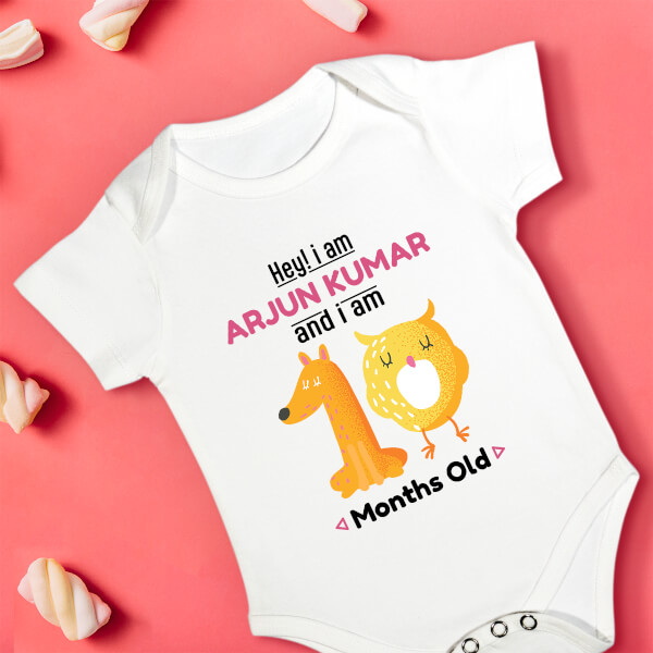 Custom Hey I Am 10 Months Old Baby Monthly Birthday Rompers Design