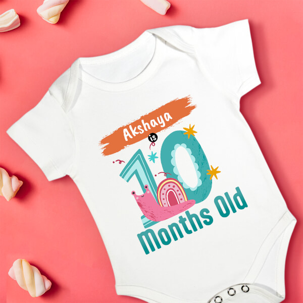 Custom Baby is 10 Months Old Monthly Birthday Rompers Design