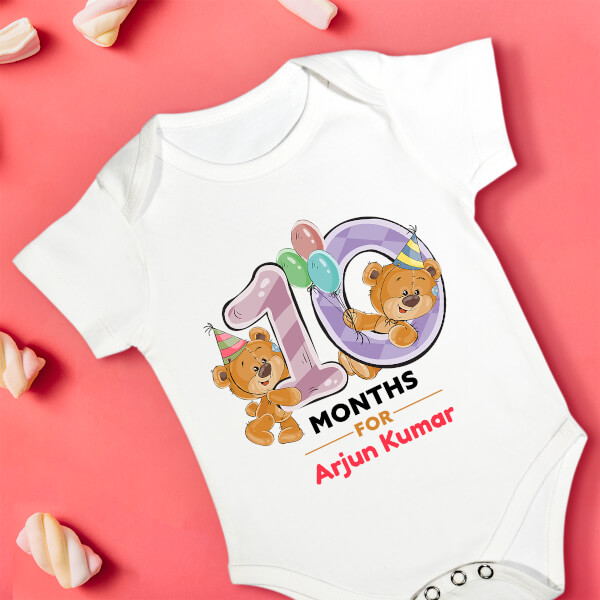 Custom 10 Months For The Baby Cute Teddy Bear Monthly Birthday Rompers Design