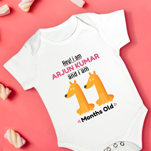 Custom Hey I Am 11 Months Old Baby Monthly Birthday Rompers Design