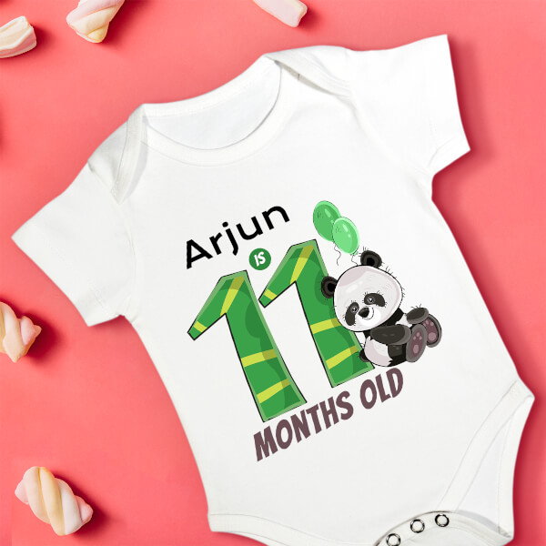 Custom Baby is 11 Months Old Cute Panda Monthly Birthday Rompers Design