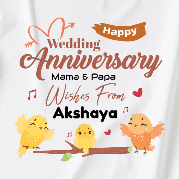 Custom Happy Wedding Anniversary Wishes From The Kid with Adorable Singing Birds Milestone Collection Tshirt Design