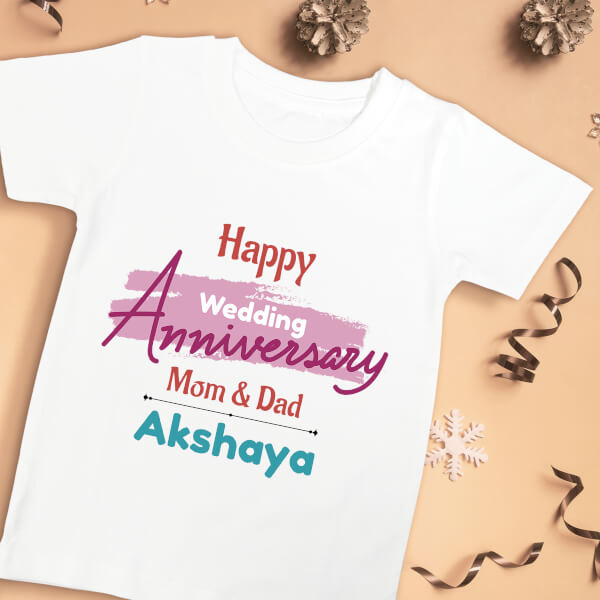 Custom Paint Brush Styled Happy Wedding Anniversary Wishes From The Kid Milestone Collection Tshirt Design