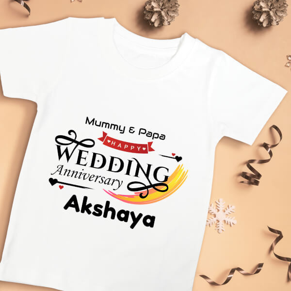 Custom Happy Wedding Anniversary Wishes From The Kid with Hearts Milestone Collection Tshirt Design