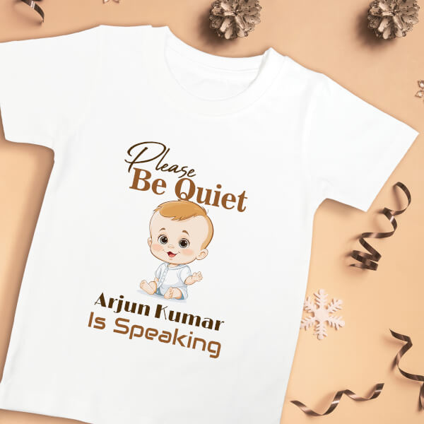 Custom Please Be Quiet Baby is Speaking Milestone Collection Tshirt Design