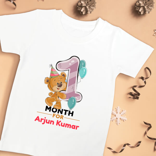Custom 1 Month For The Baby Cute Teddy Bear Monthly Birthday Tshirt Design