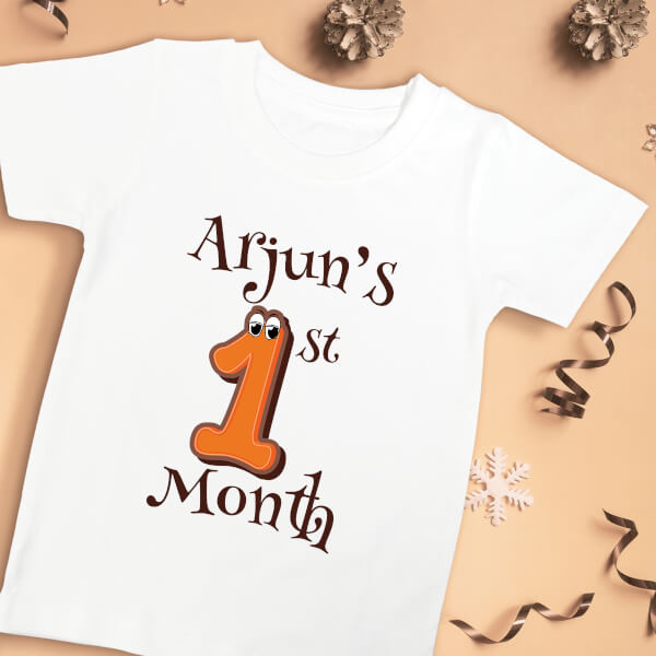 Custom 1st Month of The Baby with Joyful Eyes Monthly Birthday Tshirt Design