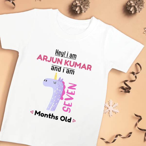 Custom Hey I Am 7 Months Old Baby Monthly Birthday Tshirt Design