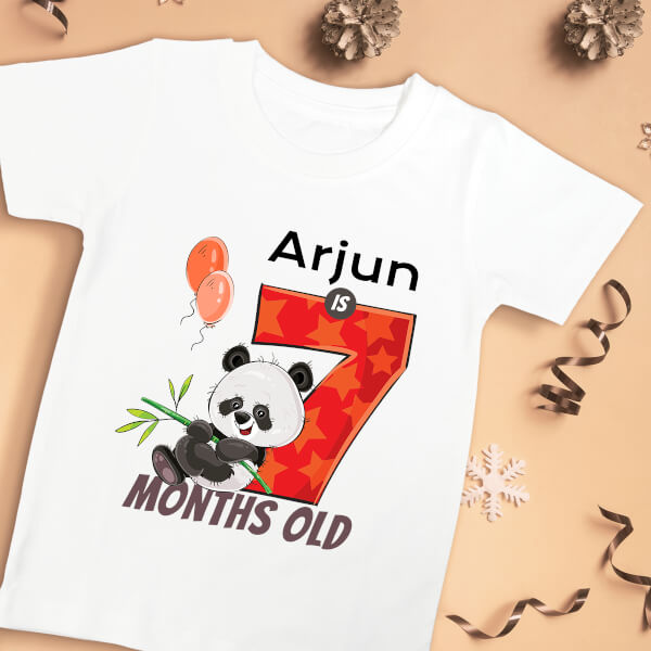 Custom Baby is 7 Months Old Cute Panda Monthly Birthday Tshirt Design