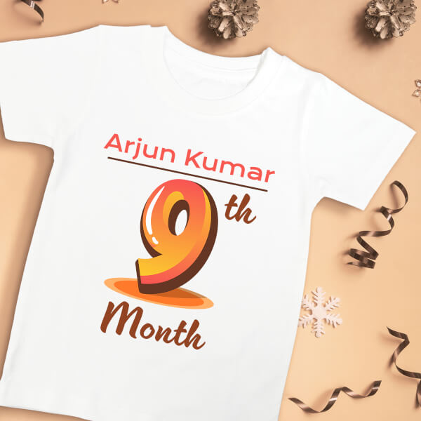 Custom 9th Month of The Baby Monthly Birthday Tshirt Design
