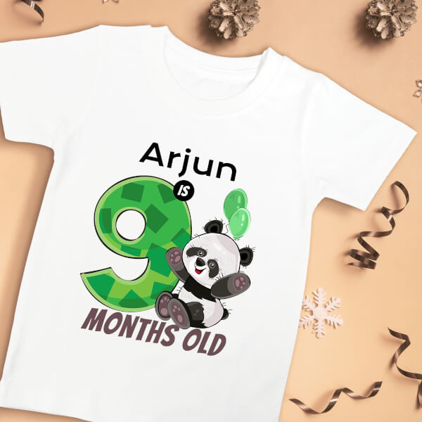Custom Baby is 9 Months Old Cute Panda Monthly Birthday Tshirt Design