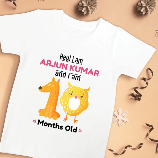 Custom Hey I Am 10 Months Old Baby Monthly Birthday Tshirt Design