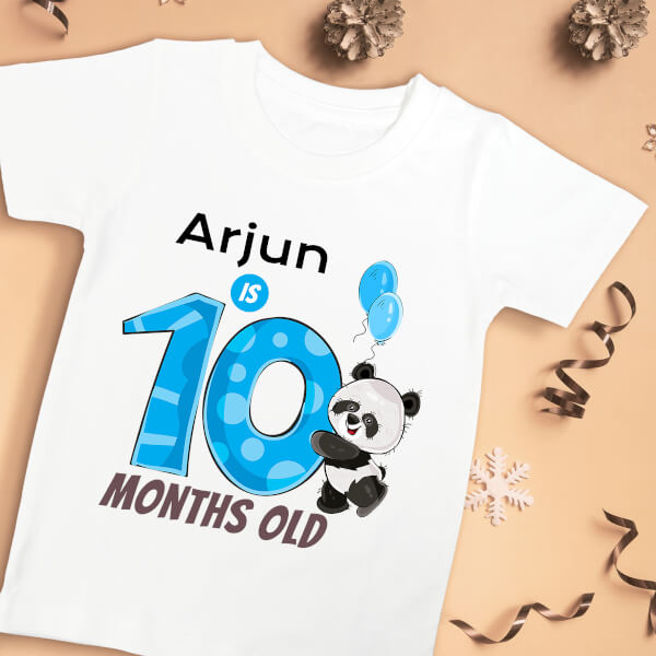 Custom Baby is 10 Months Old Cute Panda Monthly Birthday Tshirt Design