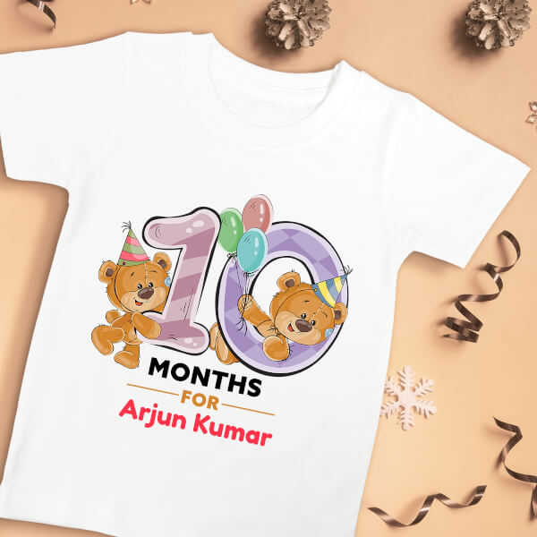 Custom 10 Months For The Baby Cute Teddy Bear Monthly Birthday Tshirt Design