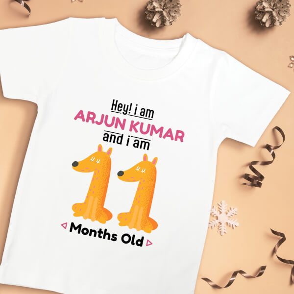 Custom Hey I Am 11 Months Old Baby Monthly Birthday Tshirt Design