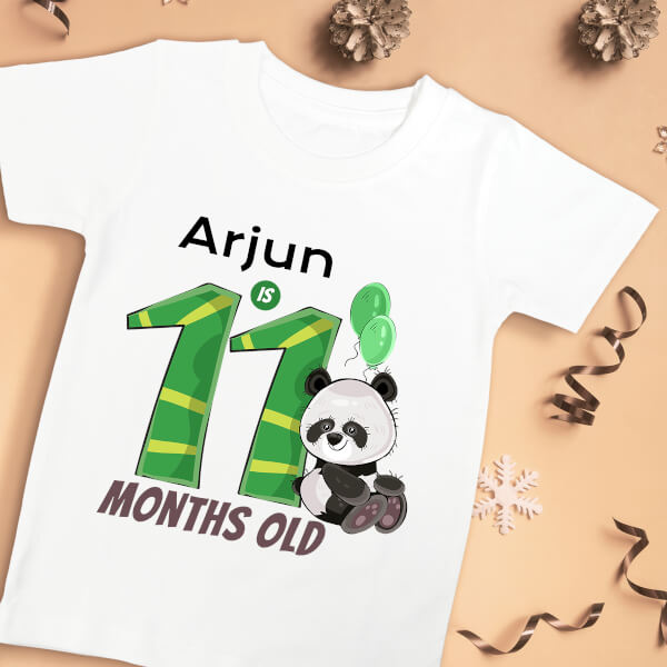 Custom Baby is 11 Months Old Cute Panda Monthly Birthday Tshirt Design