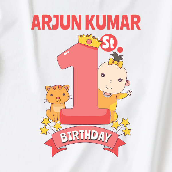 Custom 1st Birthday For The Baby with Adorable Cat Yearly Birthday Tshirt Design