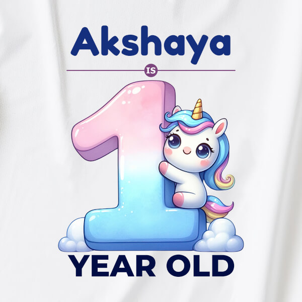 Custom Baby is 1 Year Old with Adorable Baby Unicorn Yearly Birthday Tshirt Design