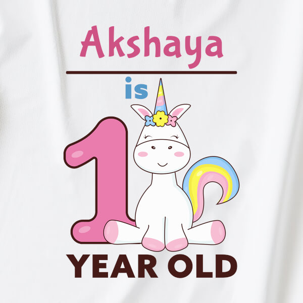 Custom Baby is 1 Year Old with Cute Unicorn Yearly Birthday Tshirt Design