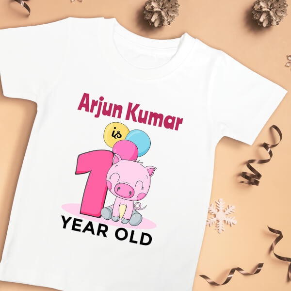 Custom Baby is 1 Year Old with Balloons Yearly Birthday Tshirt Design