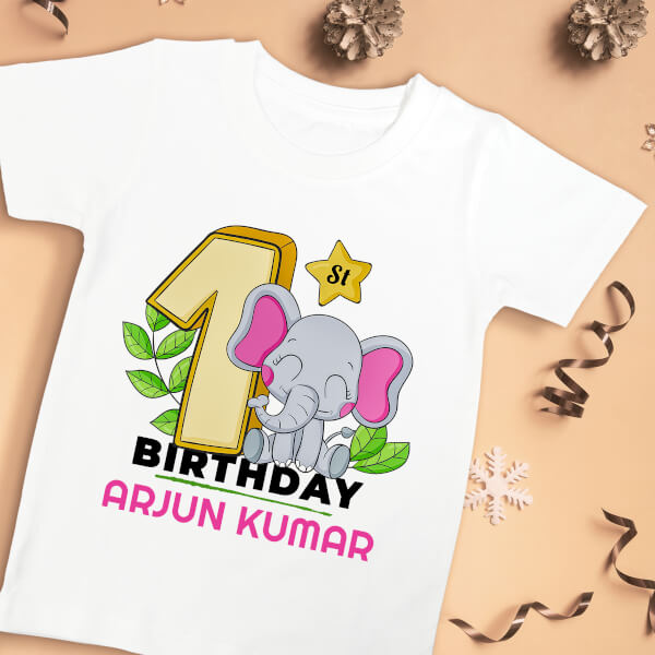 Custom 1st Birthday For The Baby with Adorable Baby Elephant Yearly Birthday Tshirt Design