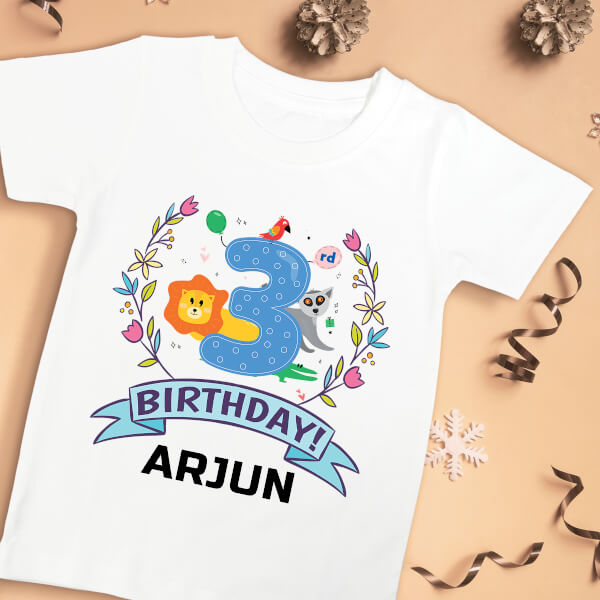 Custom 3rd Birthday of The Kid Wildlife Styled Yearly Birthday Tshirt Design