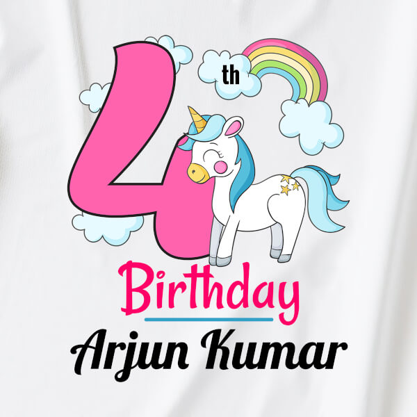 Custom 4th Birthday of The Kid with Unicorn and Rainbow Yearly Birthday Tshirt Design