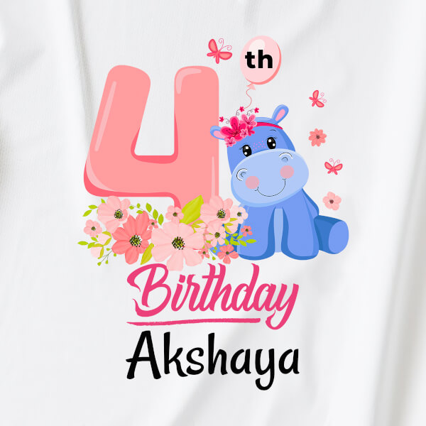 Custom 4th Birthday of The Kid with Baby Unicorn and Flowers Yearly Birthday Tshirt Design