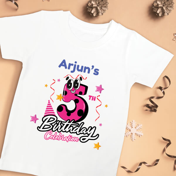 Custom 5th Birthday of The Kid with Stars Yearly Birthday Tshirt Design