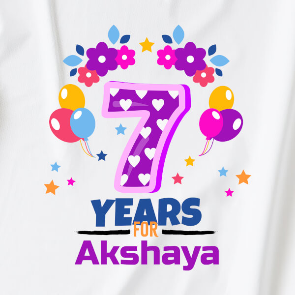 Custom 7 Years For The Kid with Flowers and Balloons Yearly Birthday Tshirt Design