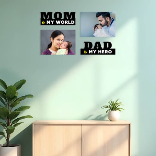 Explore MOM my world DAD my hero - 2 Photo Creative Acrylic Wall Art Frame