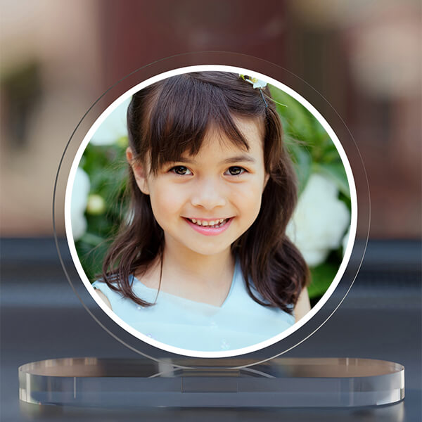 Custom Full Pic Upload Design: Round Shaped Acrylic Dashboard Photo Stand with Image Printing