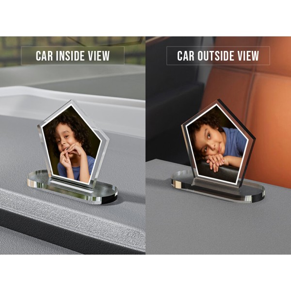 Full Pic Upload Design: Pentagon Shaped Acrylic Dashboard Photo Stand with Image Printing Full Pic Upload Design: Pentagon Shaped Acrylic Dashboard Photo Stand with Image Printing