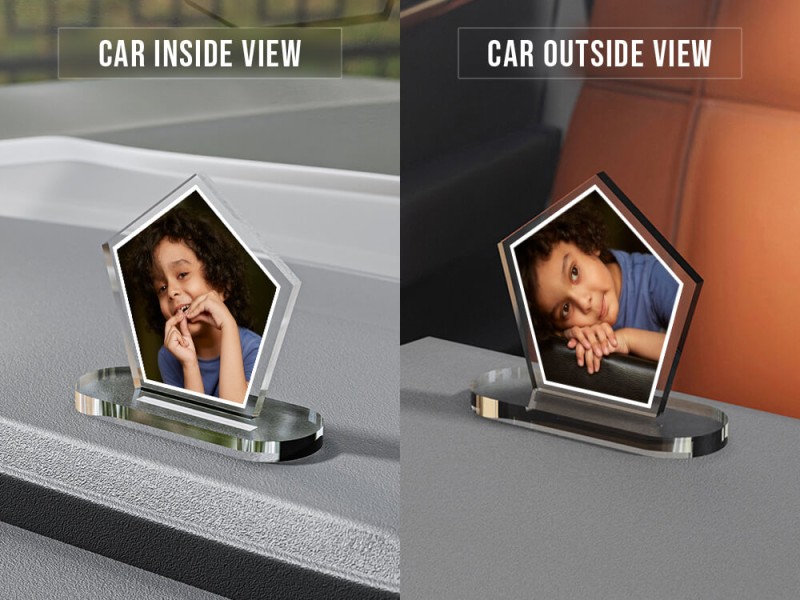 Custom Full Pic Upload Design: Pentagon Shaped Acrylic Dashboard Photo Stand with Image Printing
