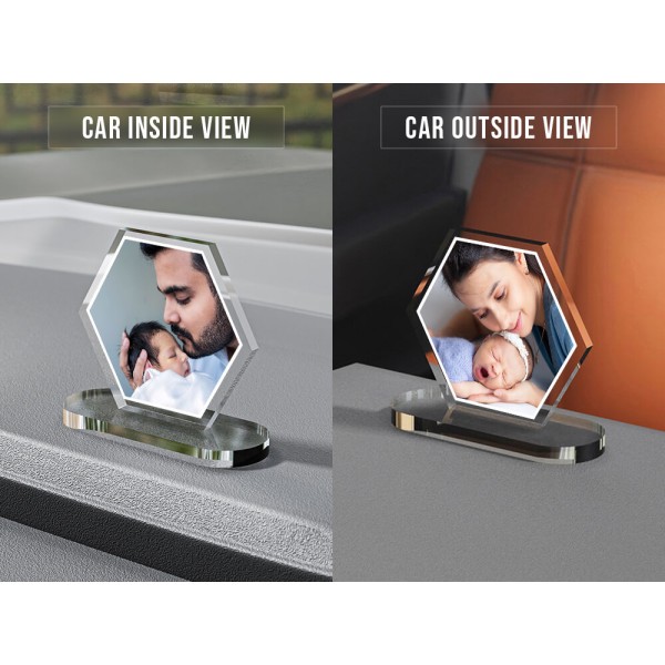 Full Pic Upload Design: Hexagon Shaped Acrylic Dashboard Photo Stand with Image Printing Full Pic Upload Design: Hexagon Shaped Acrylic Dashboard Photo Stand with Image Printing