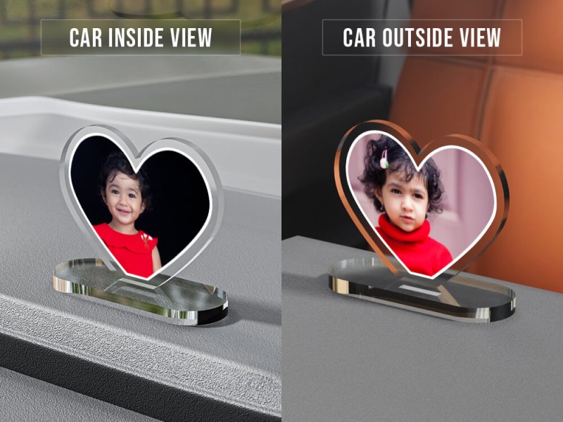 Custom Full Pic Upload Design: Love Shaped Acrylic Dashboard Photo Stand with Image Printing