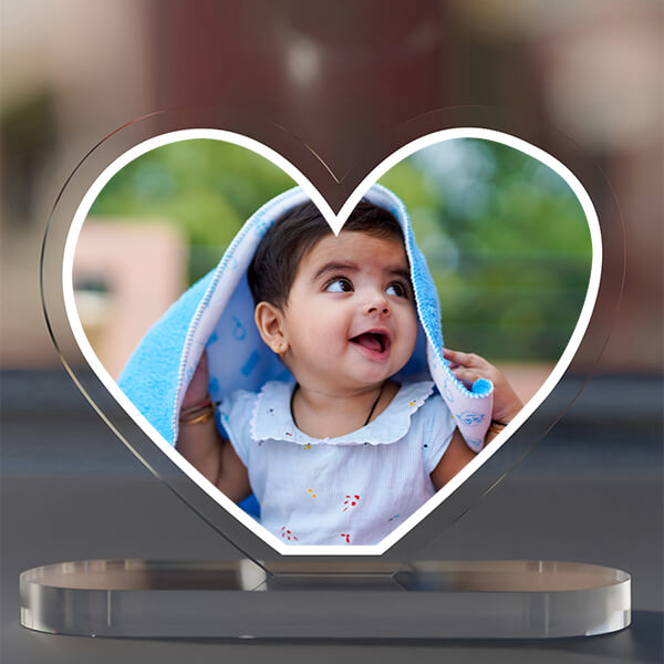 Custom Full Pic Upload Design: Love Shaped Acrylic Dashboard Photo Stand with Single Sided Image Printing