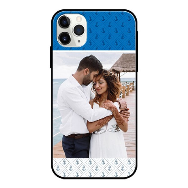 Apple iPhone 11 Pro Max Photo Printing on Glass Case - Blue Anchors Design Apple iPhone 11 Pro Max Photo Printing on Glass Case - Blue Anchors Design