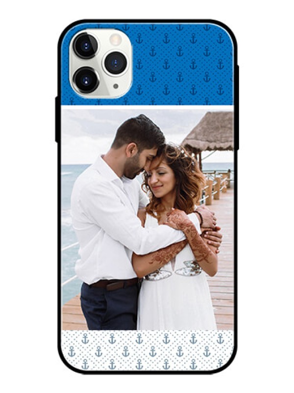 Custom Apple iPhone 11 Pro Max Photo Printing on Glass Case  - Blue Anchors Design