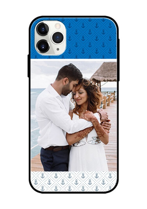 Apple iPhone 11 Pro Max Photo Printing on Glass Case  - Blue Anchors Design